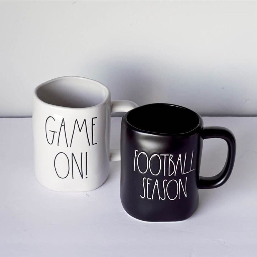 Rae Dunn Mug Pair — FOOTBALL SEASON (Black) + GAME ON (White)